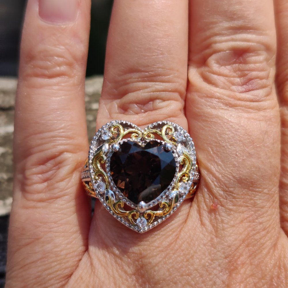 Smokey Quartz & White Zircon Ring 6 cts